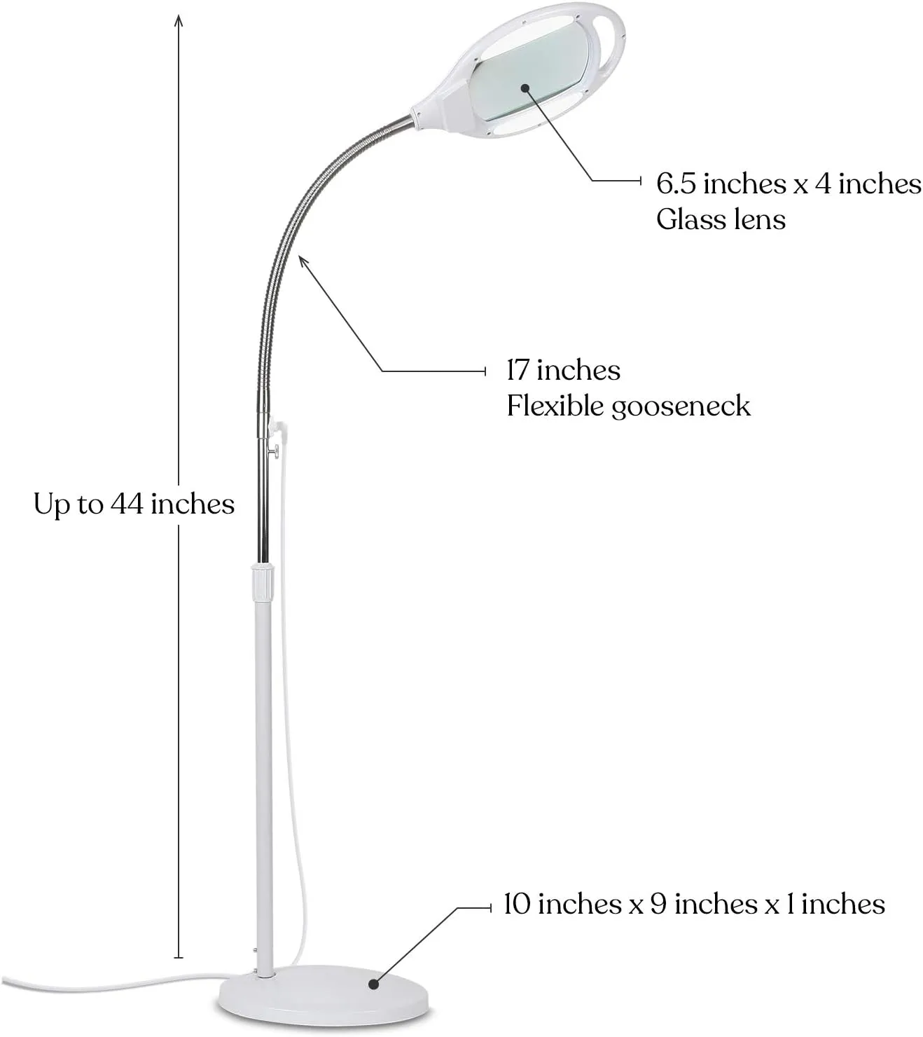 Brightech LightView Pro Magnifying Glass with Light and Stand, Magnifying Floor Lamp with a 6-Wheel Rolling Base for Facials, Lash Estheticians, Dimmable LED Work Light for Sewing, Crafts
