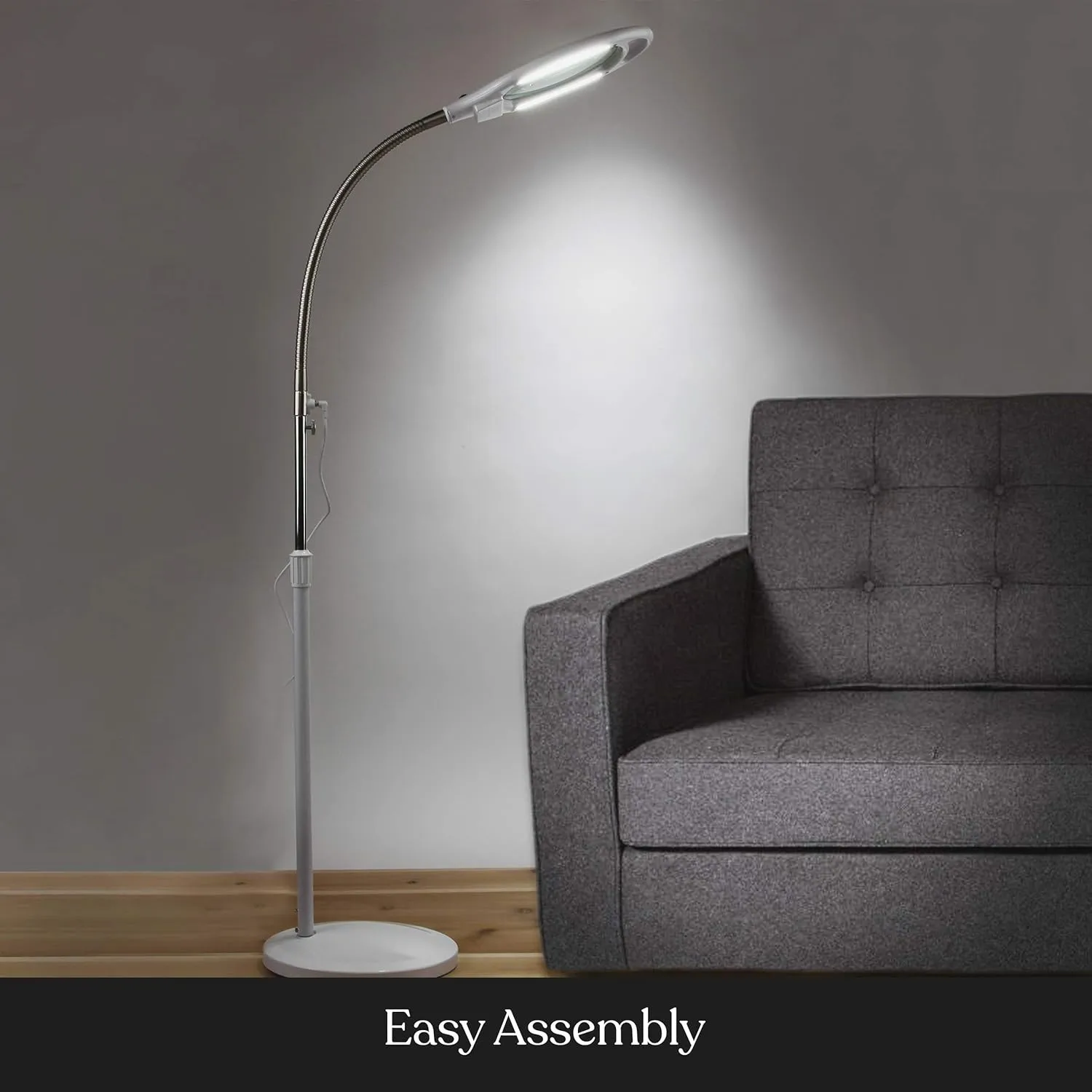 Brightech LightView Pro Magnifying Glass with Light and Stand, Magnifying Floor Lamp with a 6-Wheel Rolling Base for Facials, Lash Estheticians, Dimmable LED Work Light for Sewing, Crafts