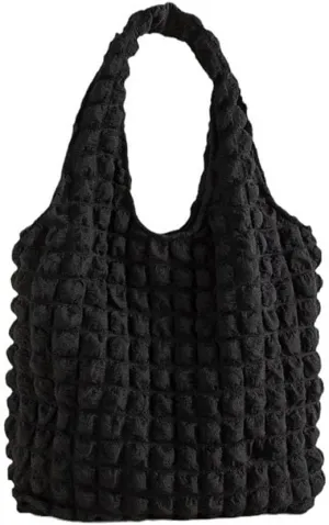 Bubble Hobo Shoulder Bag for Women - Lightweight Quilted Tote with Large Capacity - Casual Work Bag