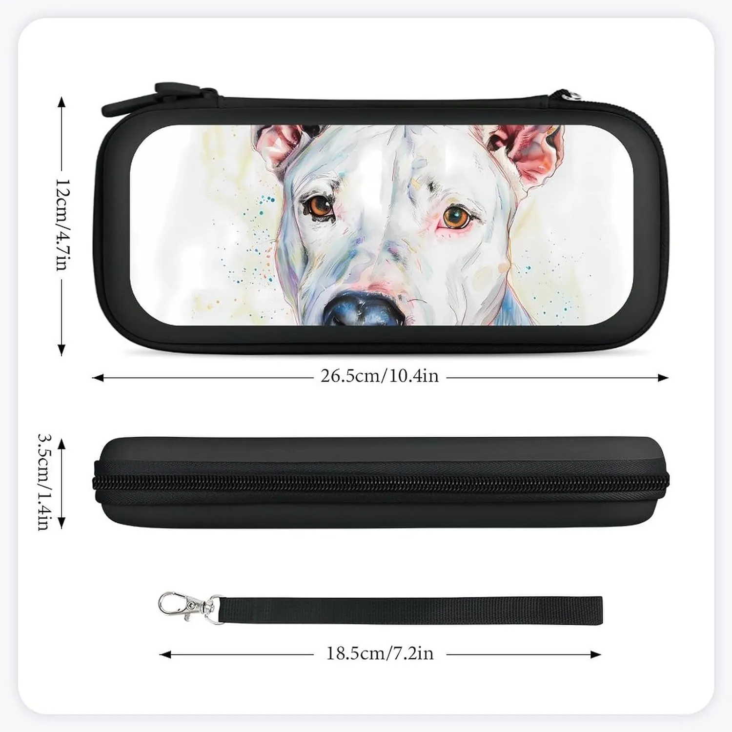 Bull Terrier Dog Watercolor Hard Shell Travel Case with Rope 15 Game Card Pockets Compatible with Switch Protective