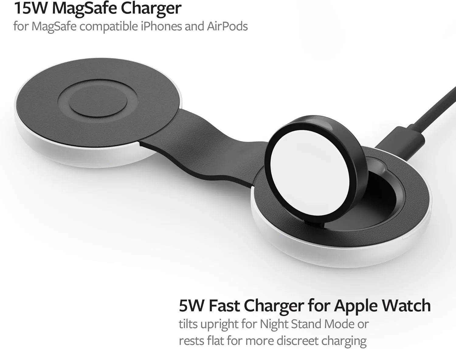 Butterfly 2-in-1 Compact Foldable Wireless Charger with Travel Adapter, 15W MagSafe Duo Charging for iPhone, Airpods, and Apple Watch