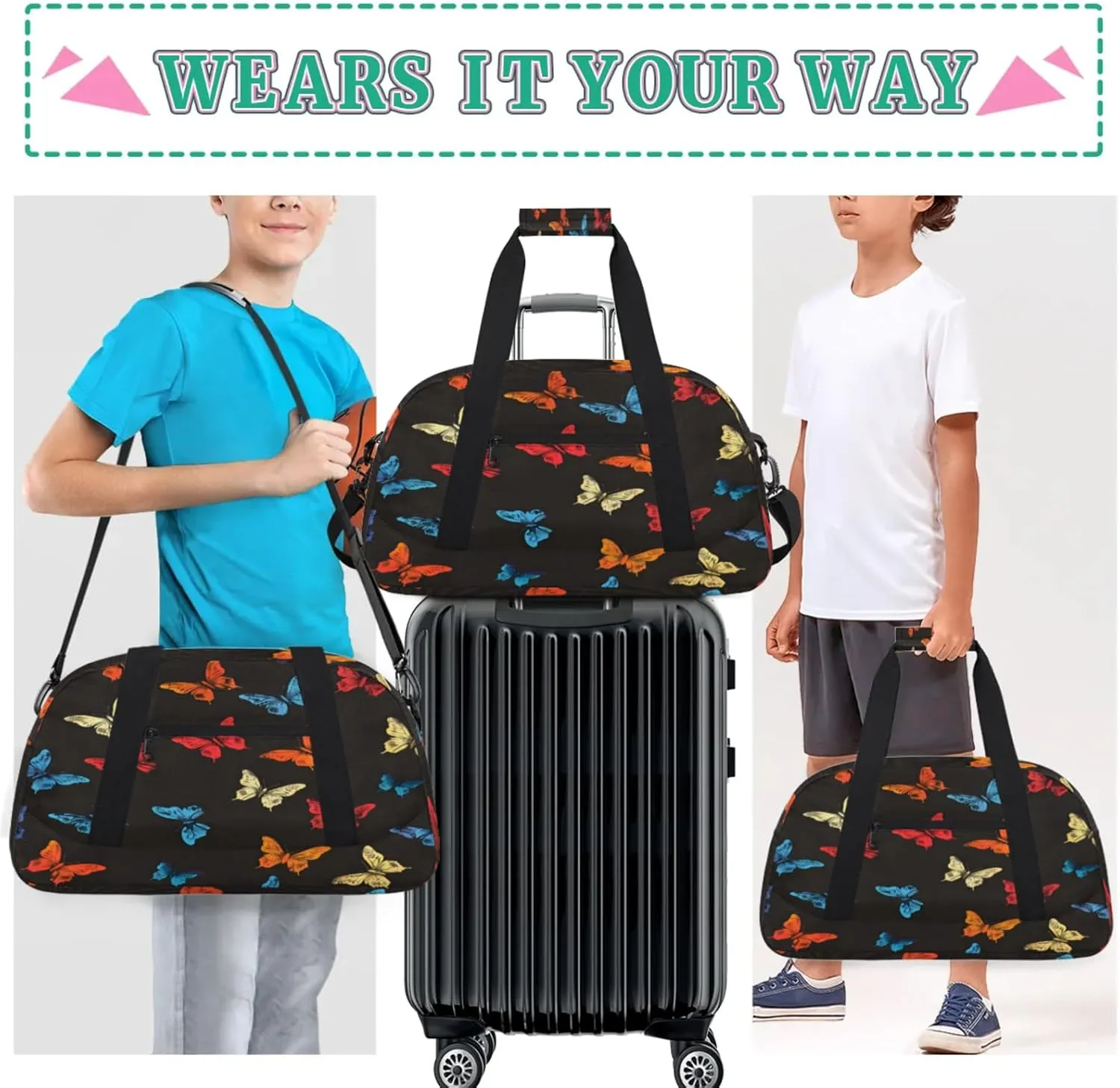 Butterflys Gym Bag for Women Men, Sports Travel Duffel Bag Lightweight Workout Bag Carry On Overnight Weekender Bag