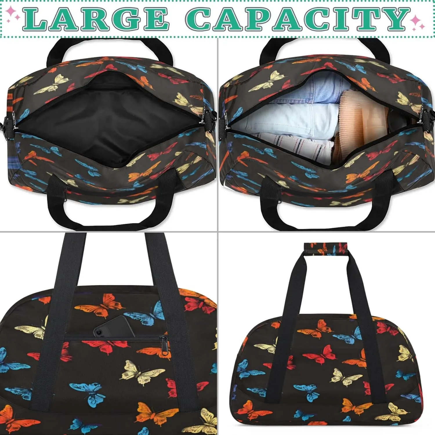 Butterflys Gym Bag for Women Men, Sports Travel Duffel Bag Lightweight Workout Bag Carry On Overnight Weekender Bag