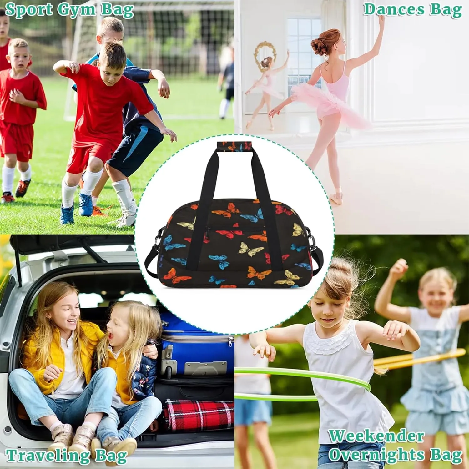 Butterflys Gym Bag for Women Men, Sports Travel Duffel Bag Lightweight Workout Bag Carry On Overnight Weekender Bag