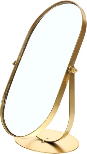 Cabilock Decorative Makeup Mirror Stand Vintage Metal Vanity Mirror Gold Frame Desk for Women