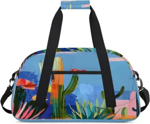 Cactus Flowers Gym Bag for Women Men, Sports Travel Duffel Bag Lightweight Workout Bag Carry On Overnight Weekender Bag