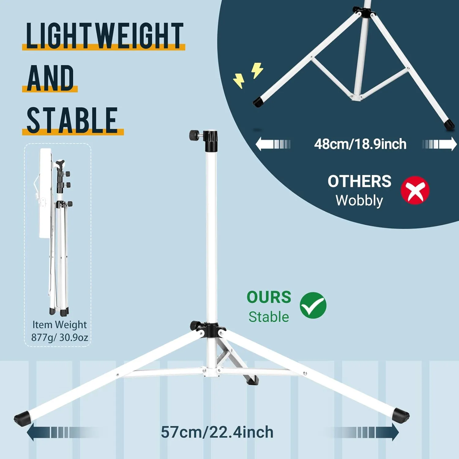 CAHAYA Portable Sheet Music Stand: Dual Use Desktop Book Holder Folding Lightweight Extra Stable Reinforced with Carrying Bag and Clip for Students Musicians Height Adjustable up to 54.3" CMS0204W