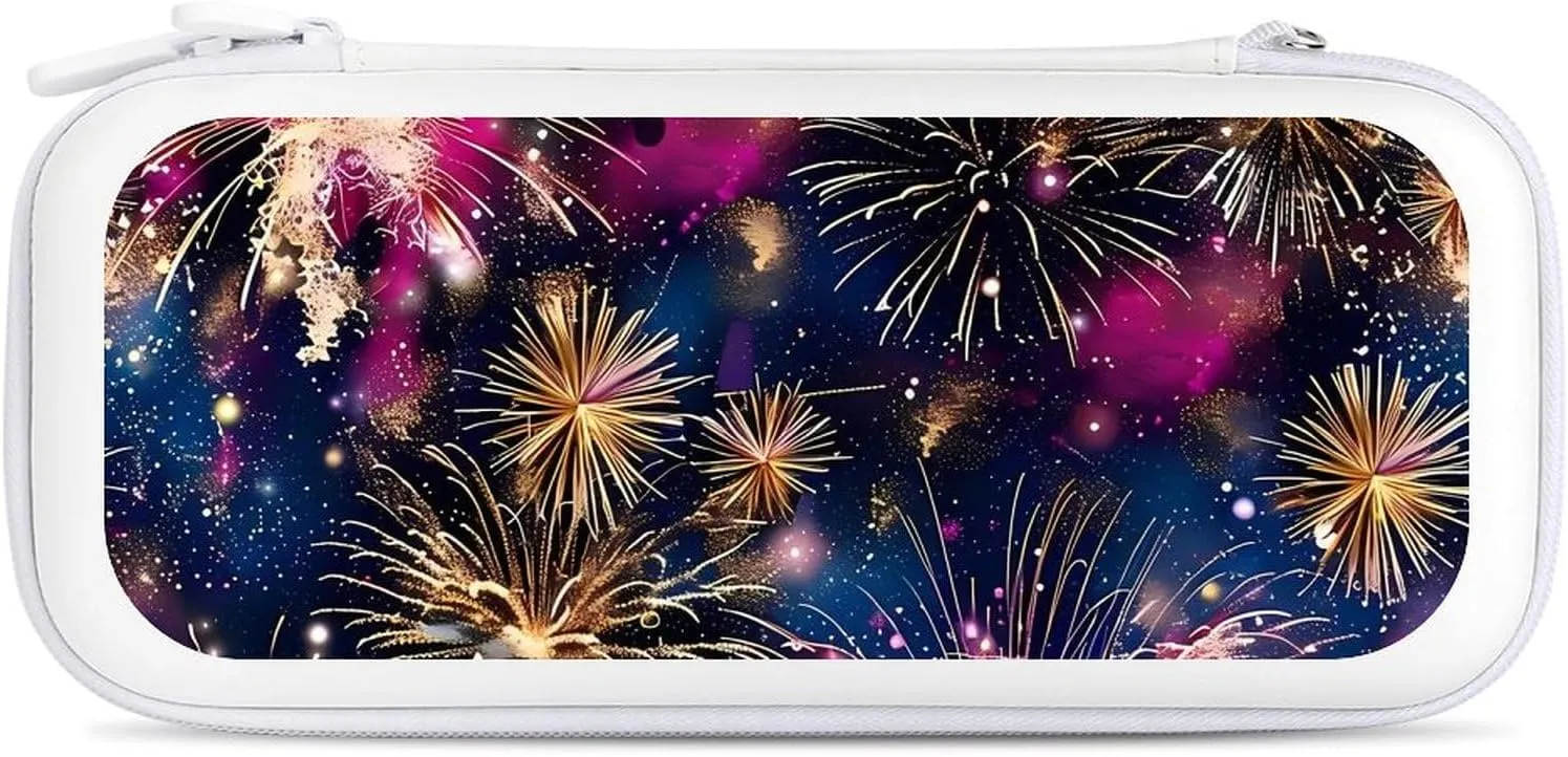 Camouflage Fireworks Hard Shell Travel Case with Rope 15 Game Card Pockets Compatible with Switch Protective
