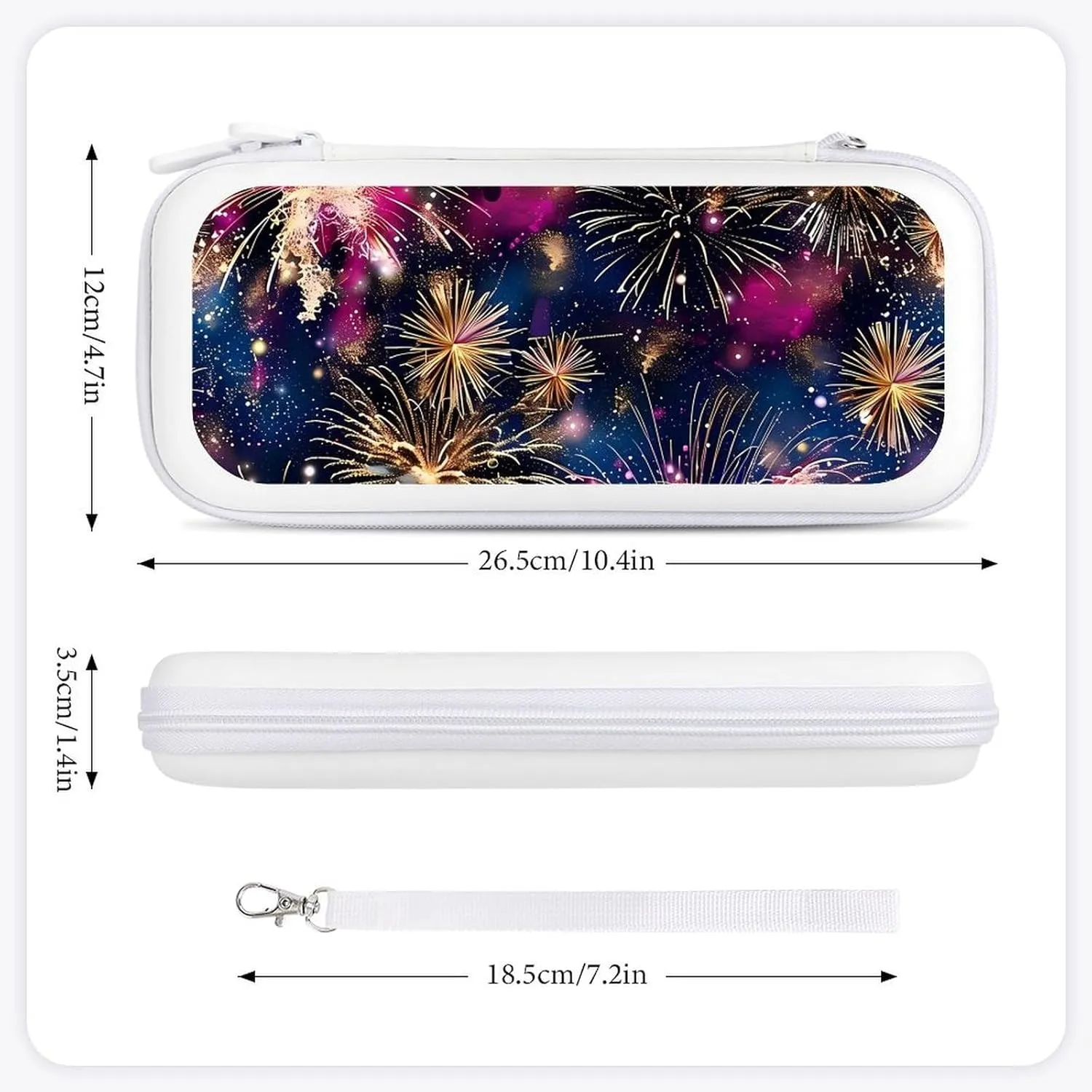 Camouflage Fireworks Hard Shell Travel Case with Rope 15 Game Card Pockets Compatible with Switch Protective