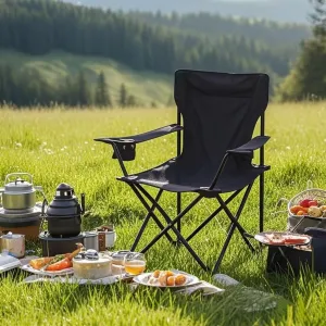 Camping Chair - Ultimate Comfort, Durable Steel Frame, Portable Outdoor Chair for Picnics, Camping, and Fishing (Black)