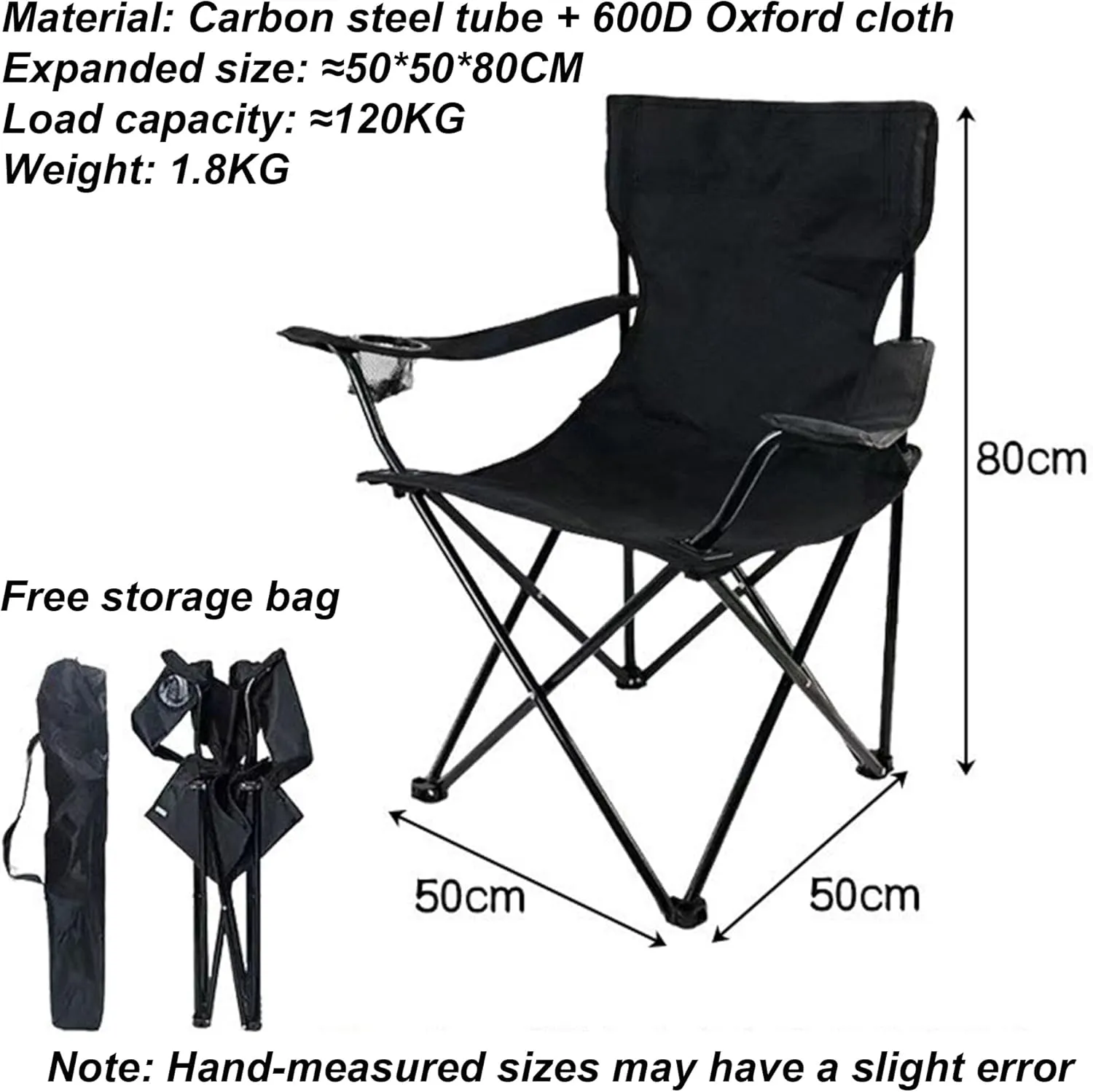 Camping Chair - Ultimate Comfort, Durable Steel Frame, Portable Outdoor Chair for Picnics, Camping, and Fishing (Black)
