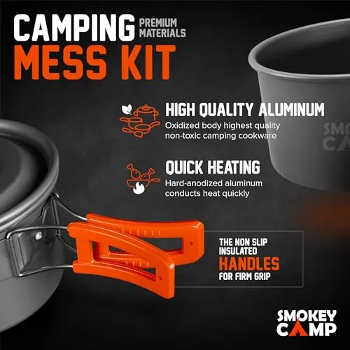 Camping Cookware Mess Kit Set w/ Stove-Backpacking Camping Pots & Pans Set