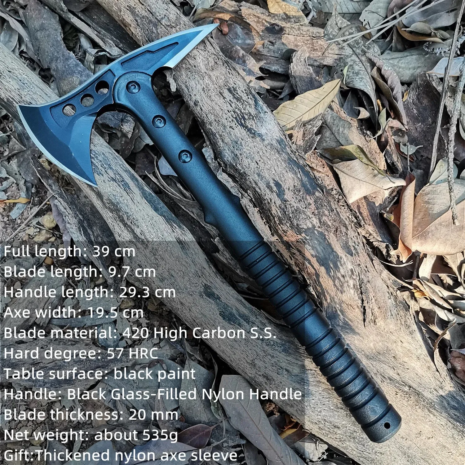 Camping Hatchet, Forged Steel Construction Survival Hatchet, with Nylon Sheath, Anti-Slip & Shock Reduction Grip, Tactical Axe