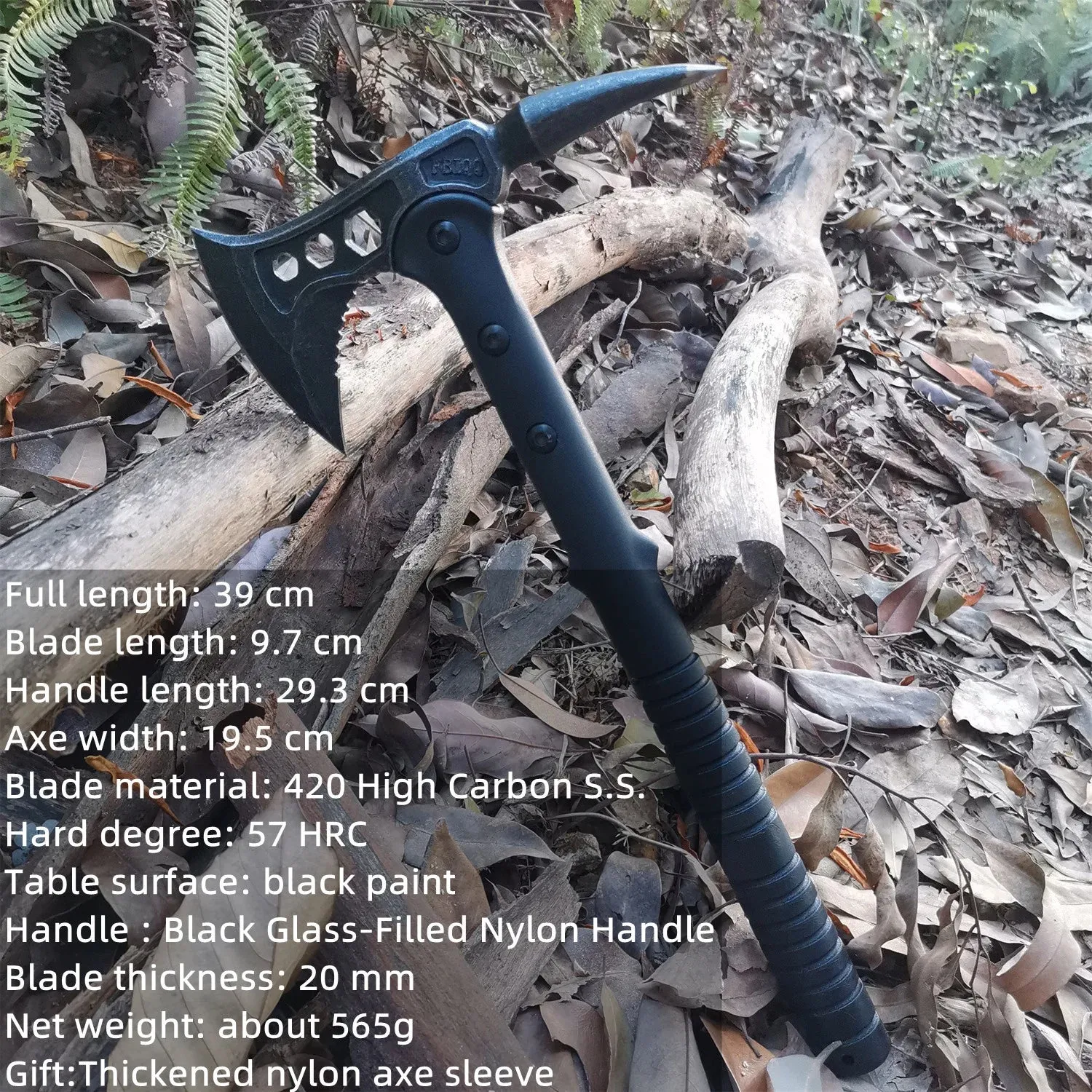 Camping Hatchet, Forged Steel Construction Survival Hatchet, with Nylon Sheath, Anti-Slip & Shock Reduction Grip, Tactical Axe