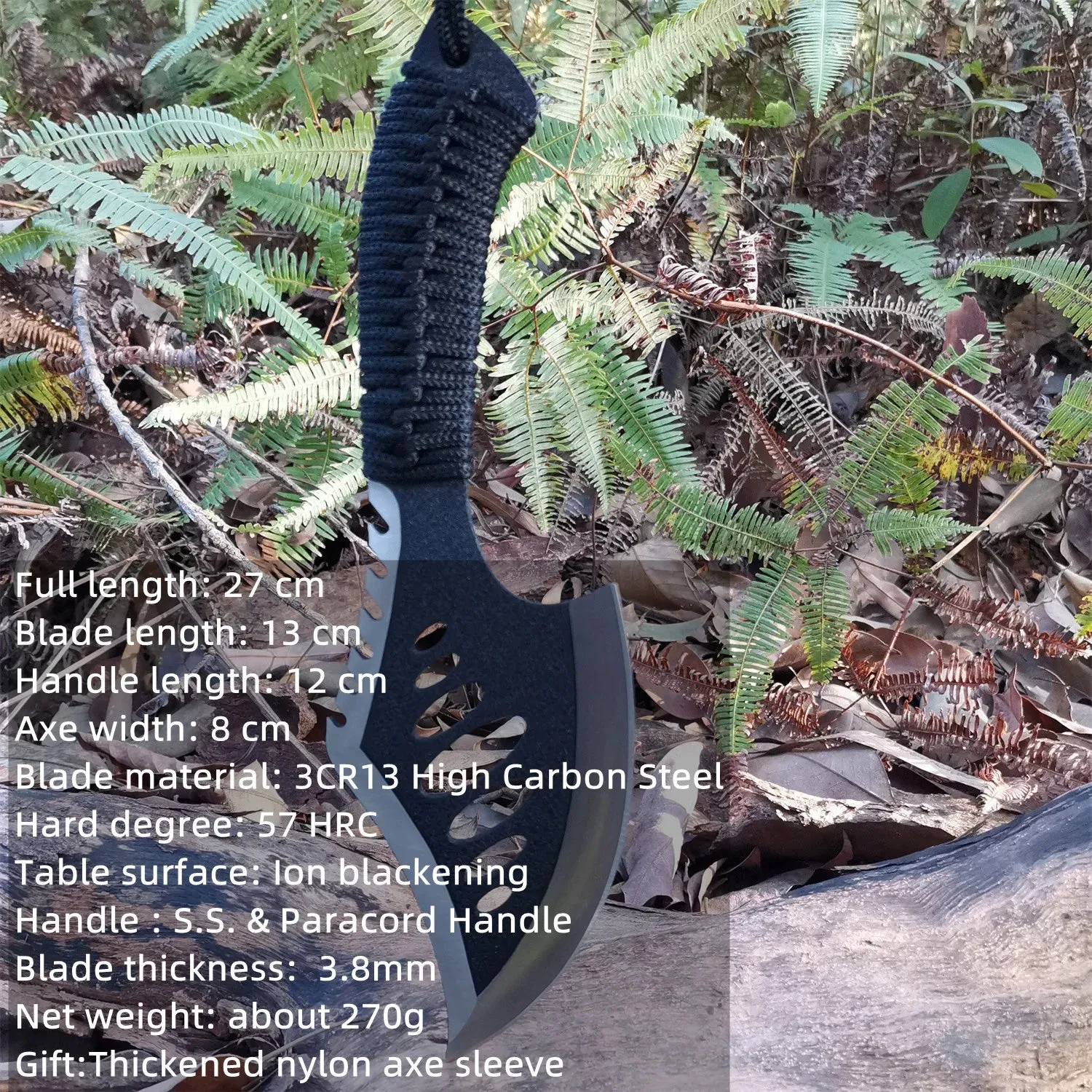 Camping Hatchet, Forged Steel Construction Survival Hatchet, with Nylon Sheath, Anti-Slip & Shock Reduction Grip, Tactical Axe