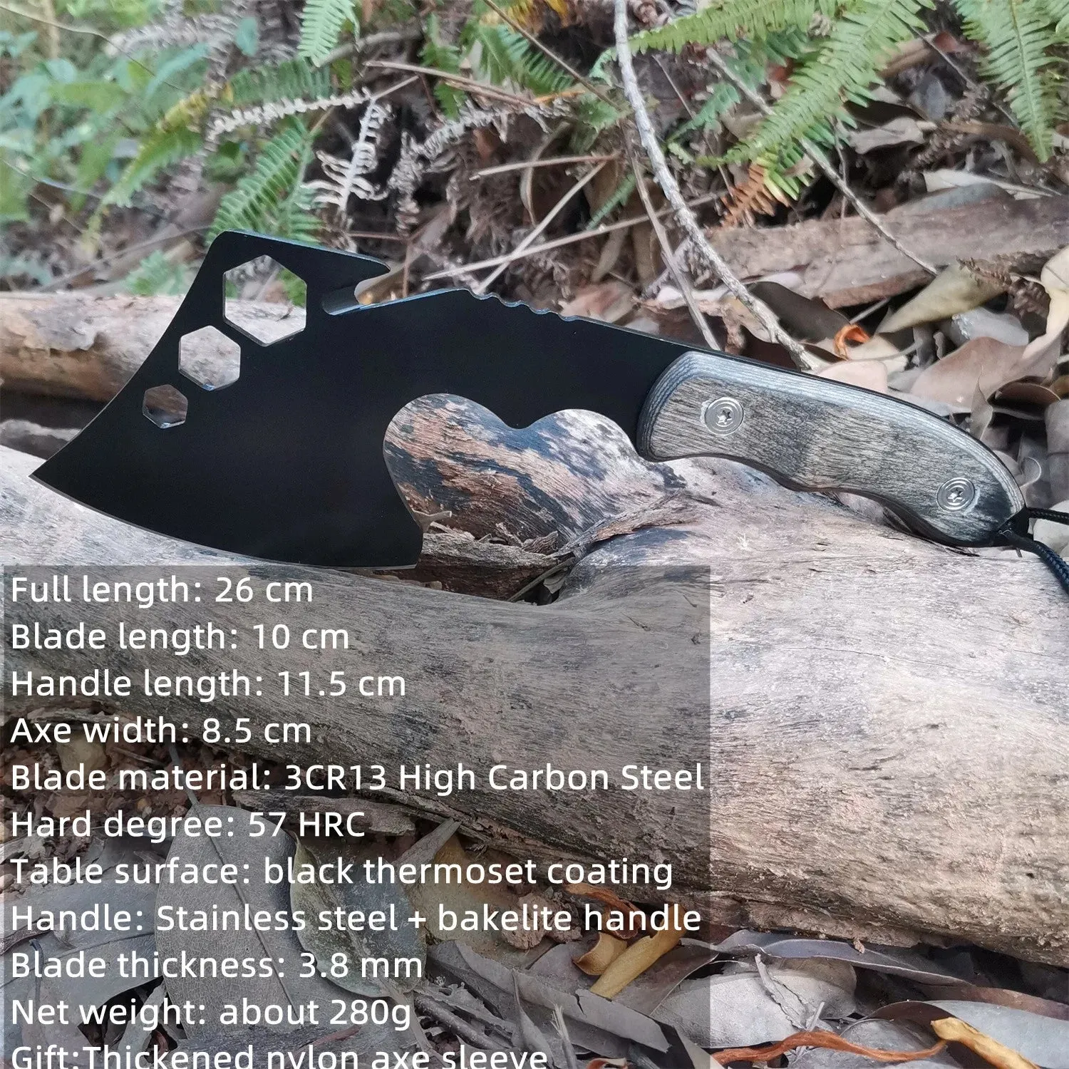 Camping Hatchet, Forged Steel Construction Survival Hatchet, with Nylon Sheath, Anti-Slip & Shock Reduction Grip, Tactical Axe