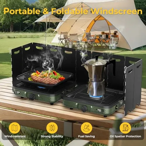 Camping Stove 2 Burner Propane Stove With Grill,Foldable Camping Stove Propane