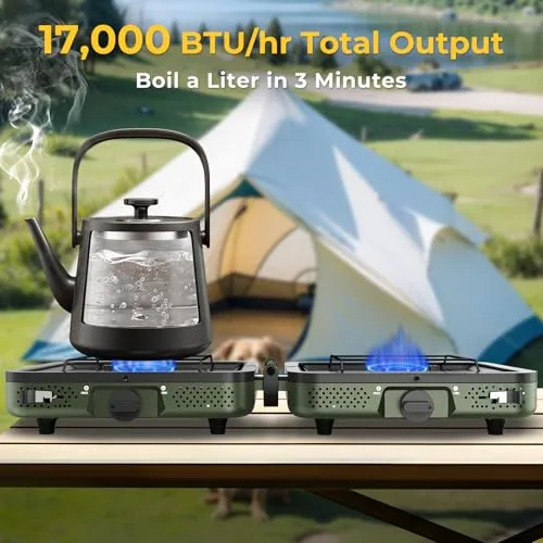 Camping Stove 2 Burner Propane Stove With Grill,Foldable Camping Stove Propane
