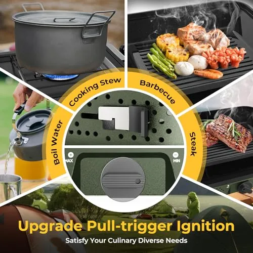 Camping Stove 2 Burner Propane Stove With Grill,Foldable Camping Stove Propane