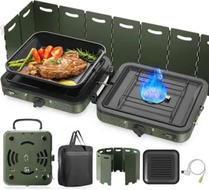 Camping Stove 2 Burner Propane Stove With Grill,Foldable Camping Stove Propane