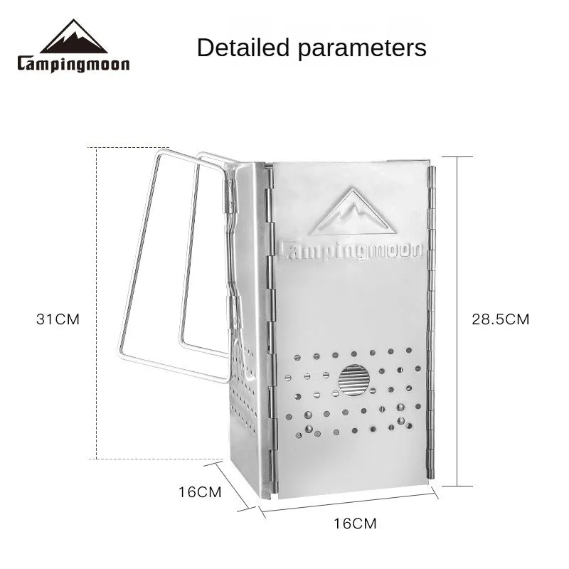 Campingmoon MT-18 Folding Firewood Stove Foldable Mid-Size Charcoal Igniter Fire Starter Burner Four Corner Charcoal Stove Tool Equipment Stainless Steel