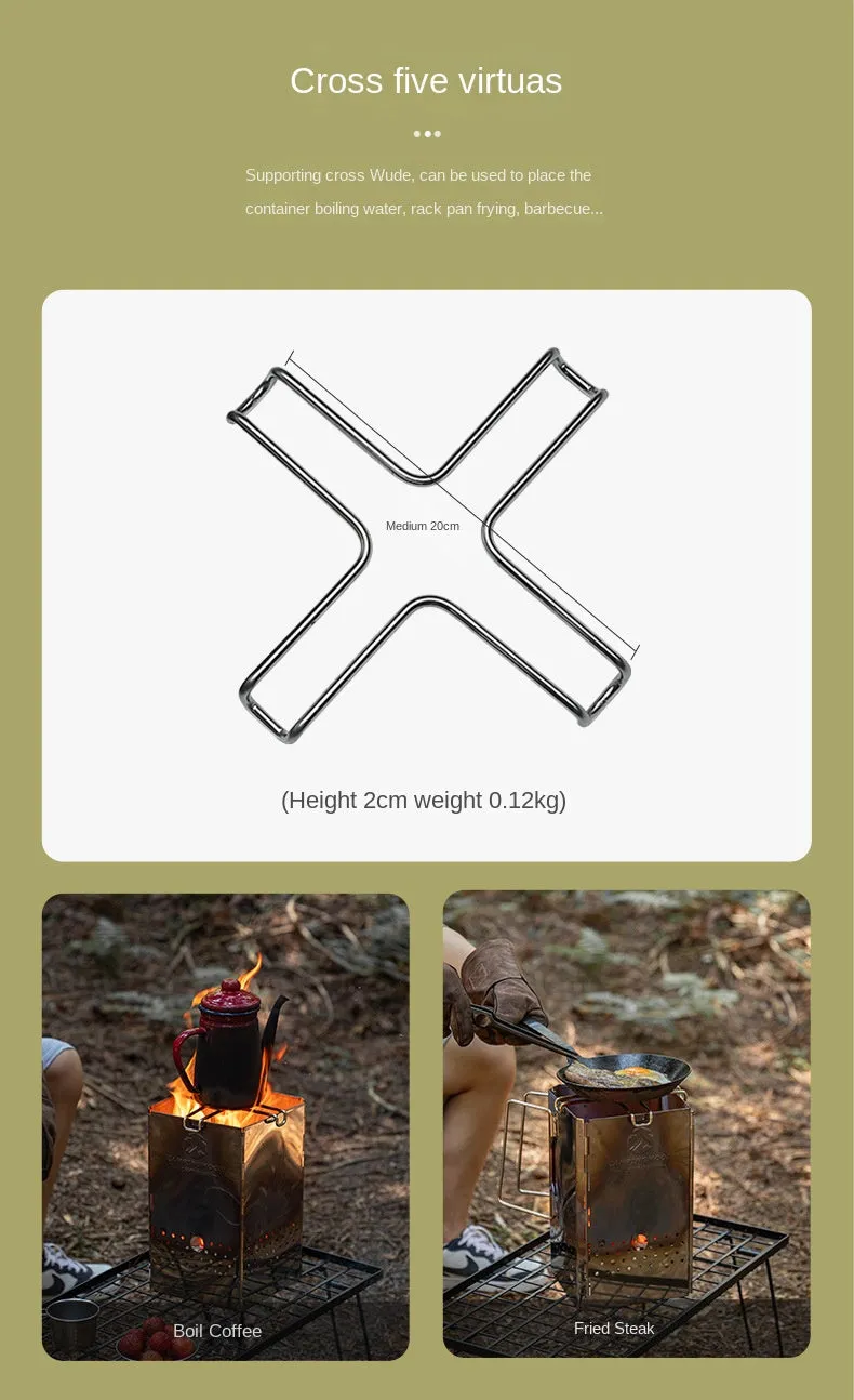 Campingmoon MT-18 Folding Firewood Stove Foldable Mid-Size Charcoal Igniter Fire Starter Burner Four Corner Charcoal Stove Tool Equipment Stainless Steel