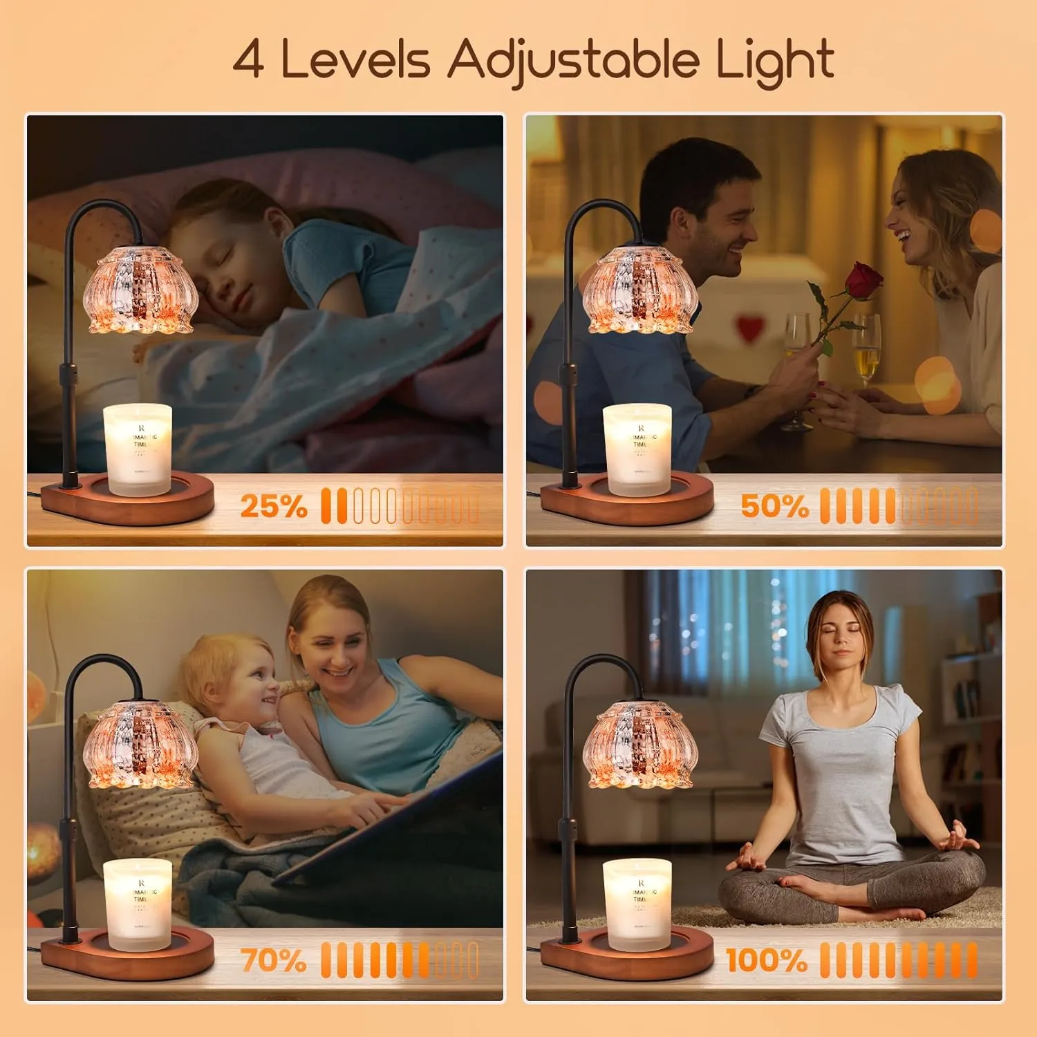 Candle Warmer Lamp with Timer, Adjustable Height Dimmable Candle Warmer Lantern, Gift for Women Glass Shade Electric Jar Candle Warming Light Holders for Home Decoration, White-Orange