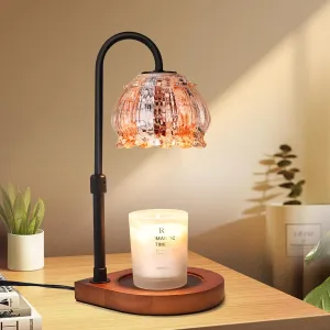 Candle Warmer Lamp with Timer, Adjustable Height Dimmable Candle Warmer Lantern, Gift for Women Glass Shade Electric Jar Candle Warming Light Holders for Home Decoration, White-Orange