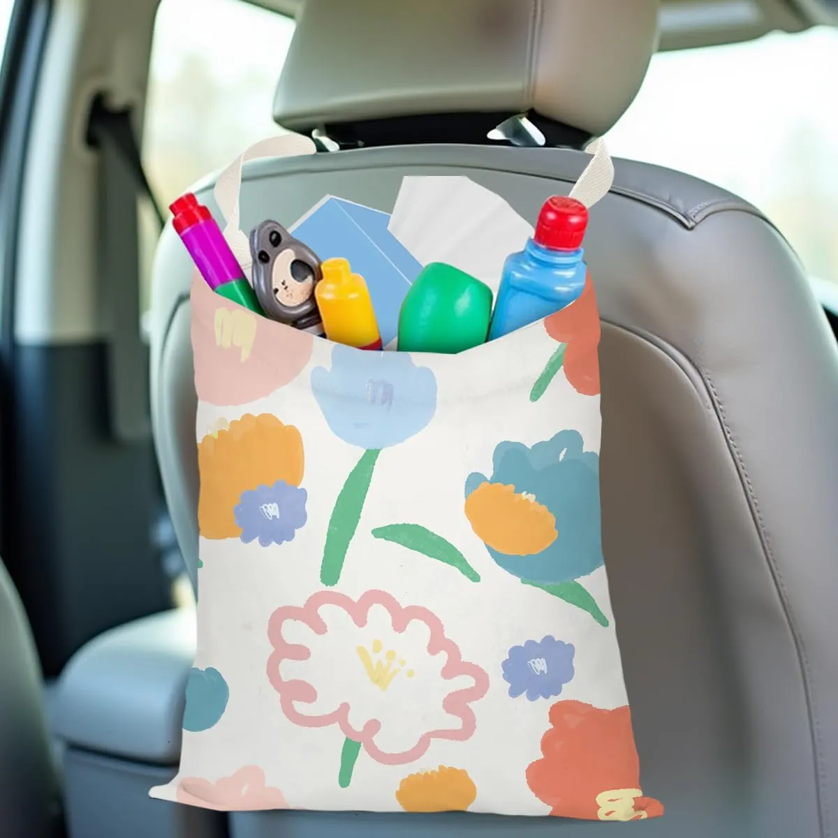 Car Trash Can - Waterproof Back Seat Organizer with Hanging Bag, Ideal for Vehicles, Travel, Camping - Daisy Sunflower Rose Deco