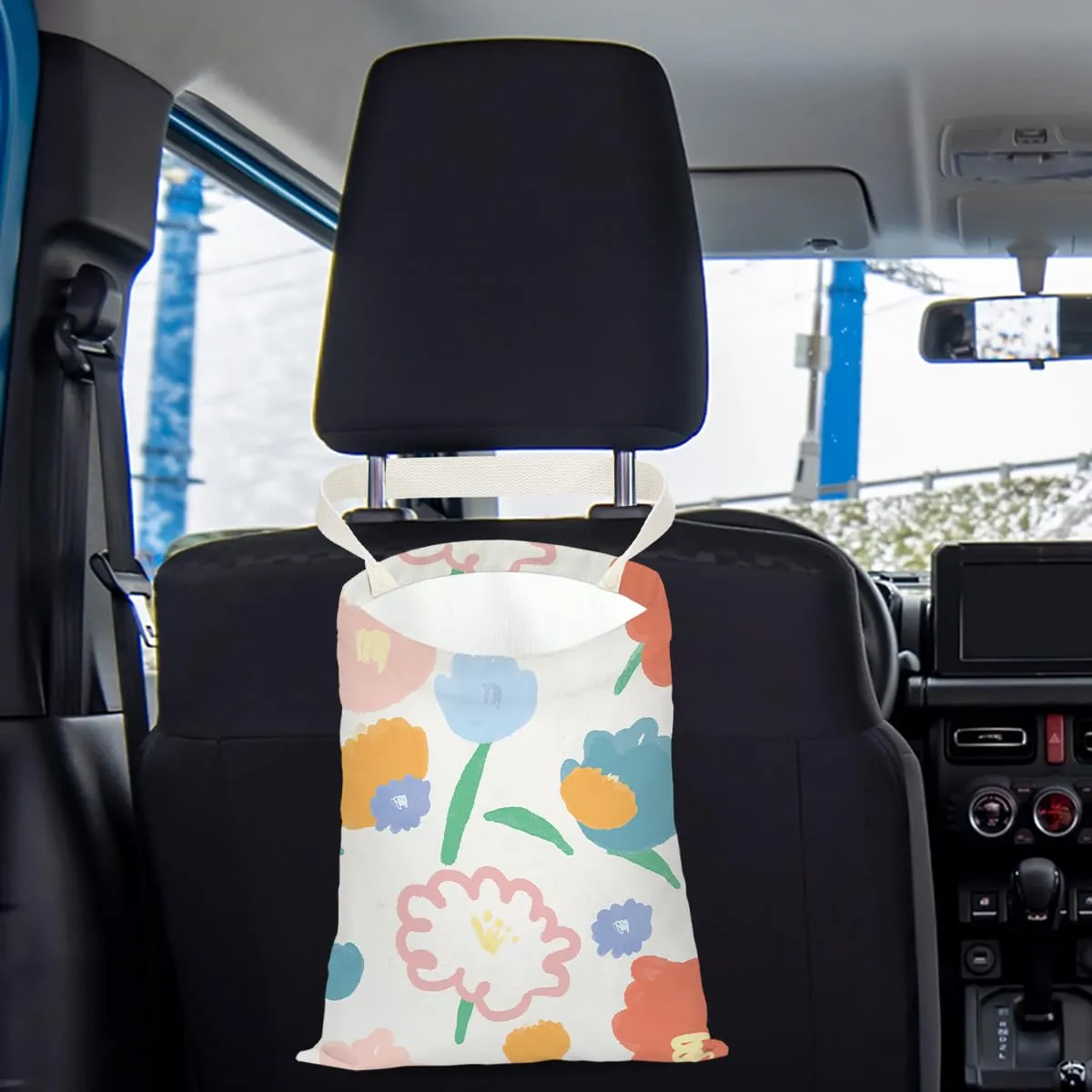 Car Trash Can - Waterproof Back Seat Organizer with Hanging Bag, Ideal for Vehicles, Travel, Camping - Daisy Sunflower Rose Deco