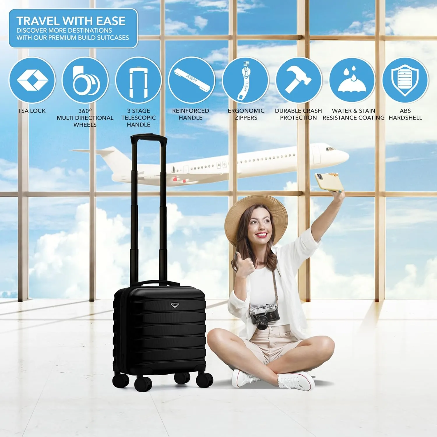 Carry On Suitcase 18x14x8 Hardside Built In TSA Lock & USB Port Lightweight Luggage Silent Double Spinner Wheels Maximum Underseat Carry-On Bag For American & United Approved Airlines