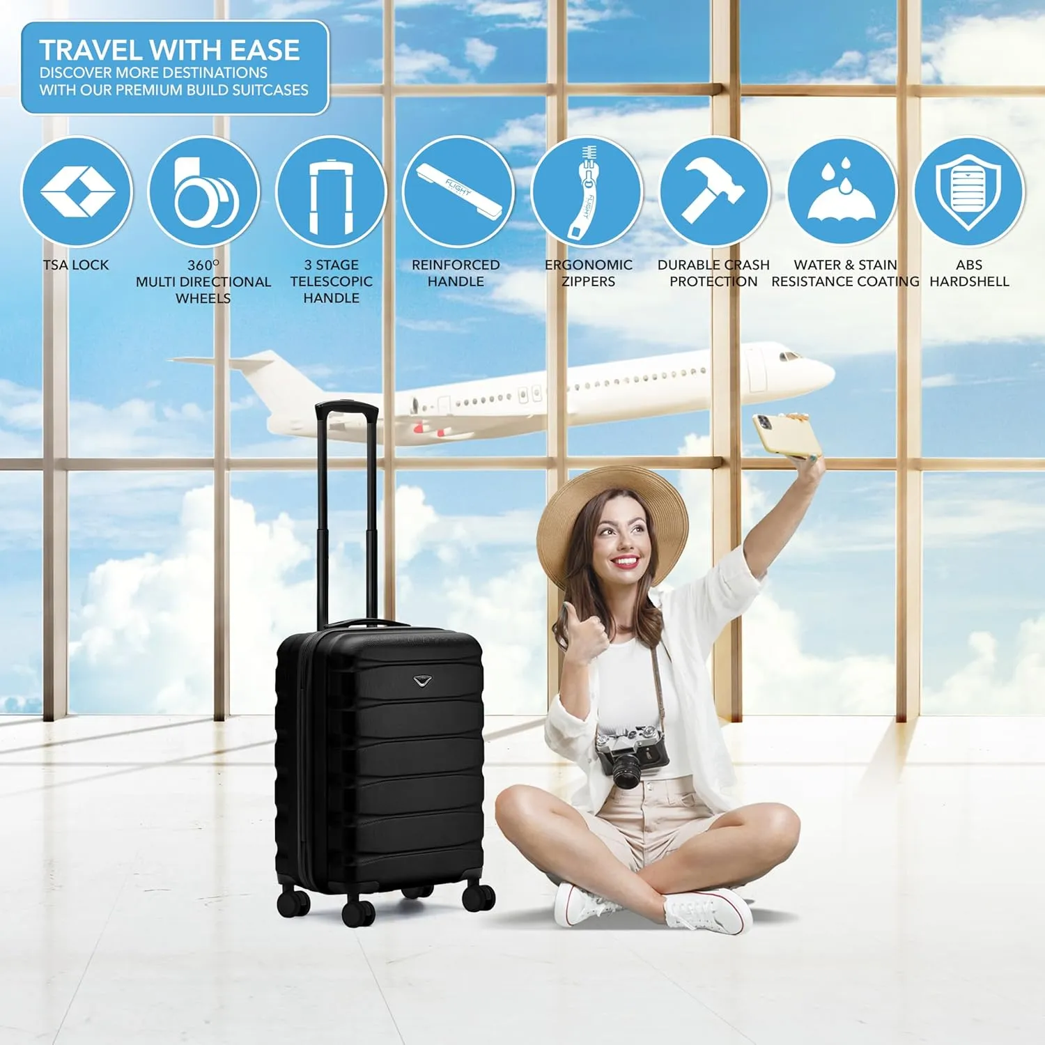 Carry On Suitcase 24x16x10 Hardside Built In TSA Lock & USB Port Lightweight Luggage Silent Double Spinner Wheels Maximum Overhead Carry-On Bag For Virgin & South West Approved Airlines