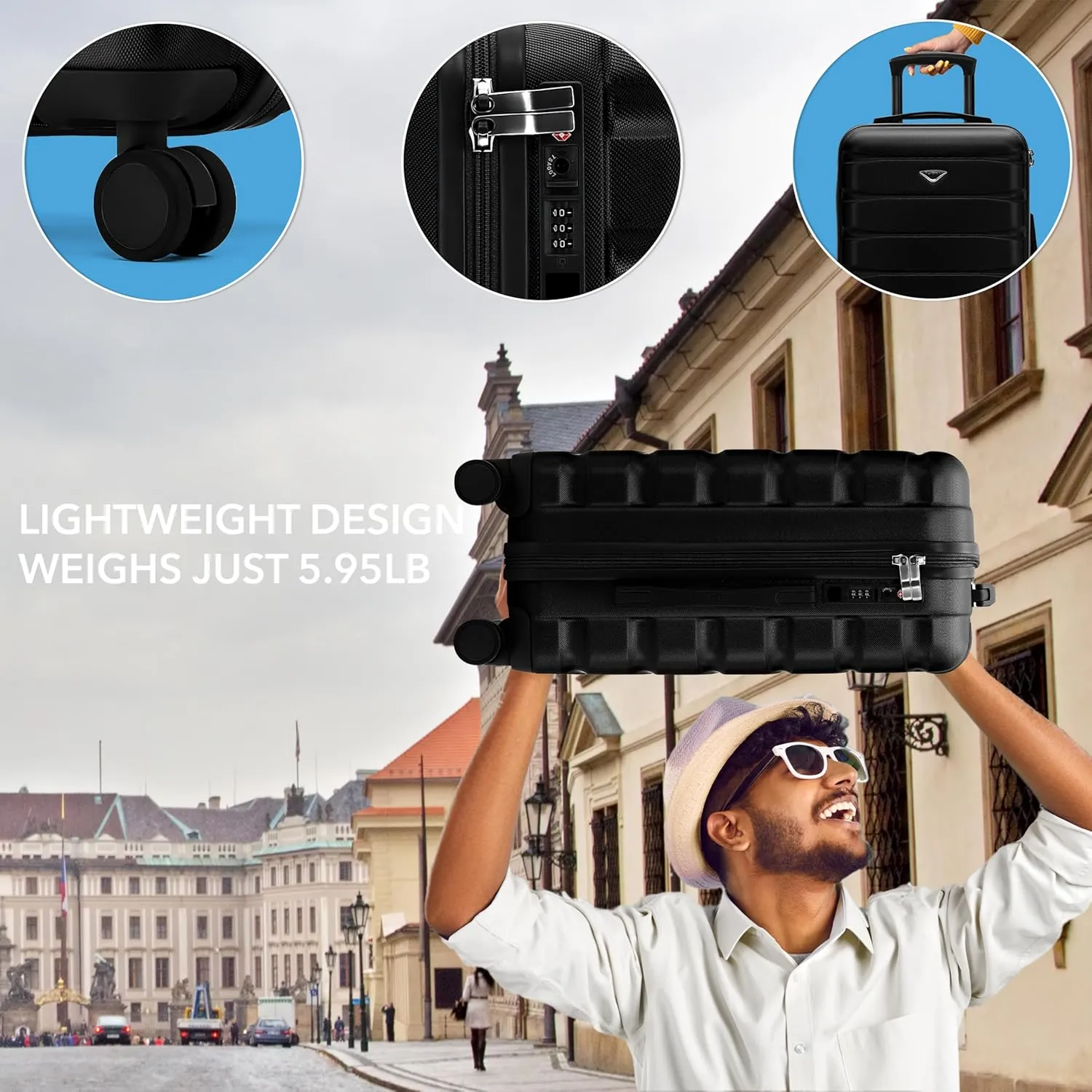 Carry On Suitcase 24x16x10 Hardside Built In TSA Lock & USB Port Lightweight Luggage Silent Double Spinner Wheels Maximum Overhead Carry-On Bag For Virgin & South West Approved Airlines