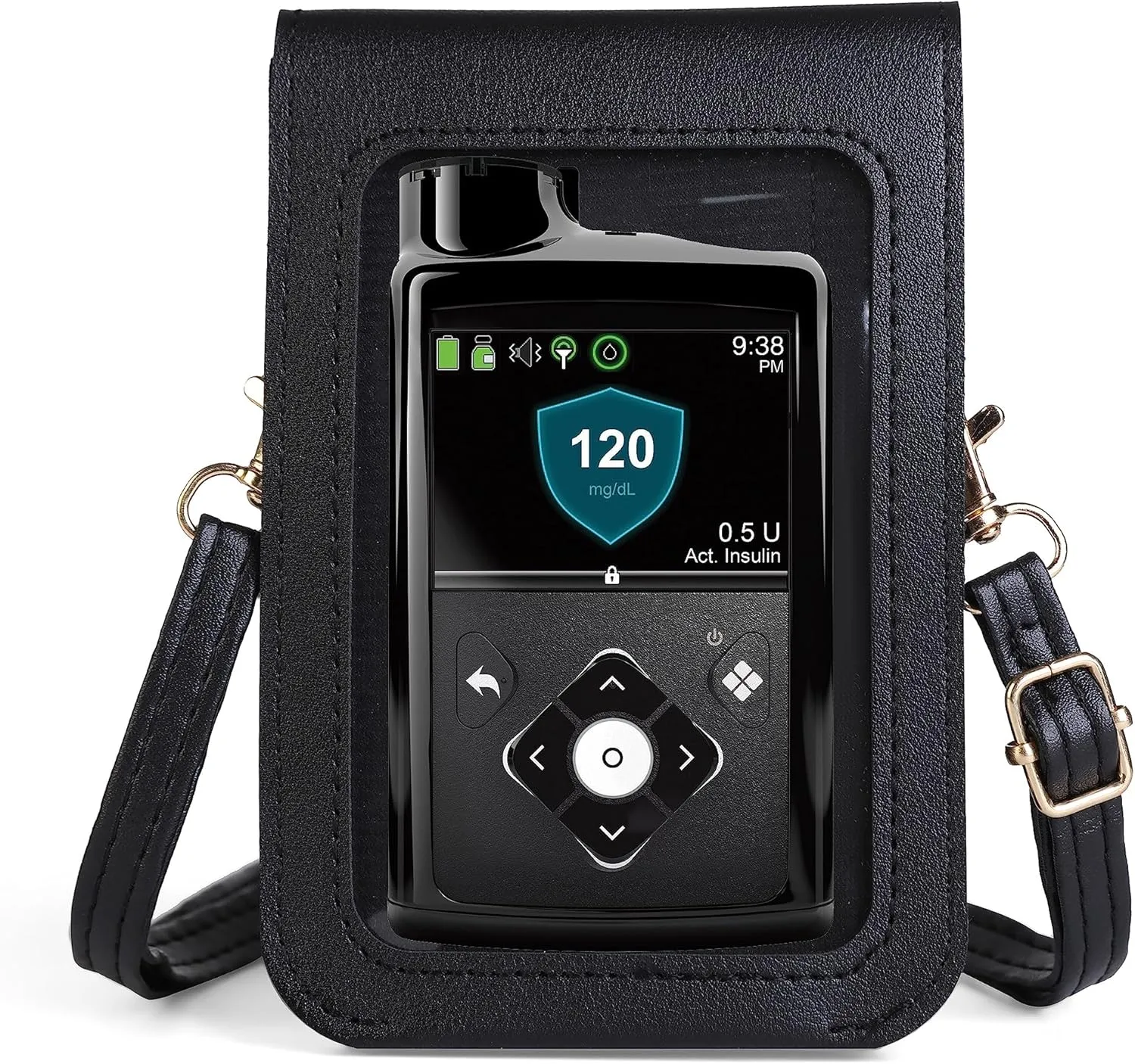 Carry pouch with a transparent window and pocket for Medtronic Minimed Insulin Pump 630G/ 640G/ 670G/770G/780G (All Models) (BLACK)