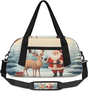 Cartoon Santa Elk Deep Woods Waterproof Sports Gym Bag Portable Dance Gymnastics Work Out Bag Lightweight Travel Duffel Bag Overnight Weekender Bag