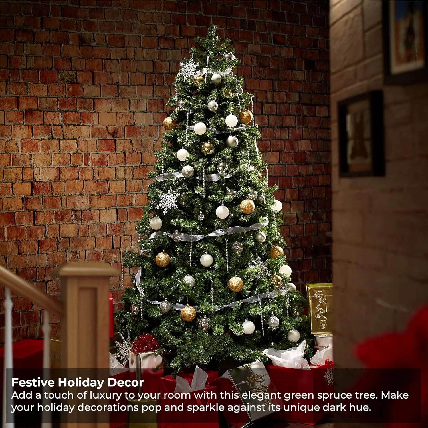 Casafield 6FT Realistic Green Spruce Artificial Holiday Christmas Tree with Sturdy Metal Stand