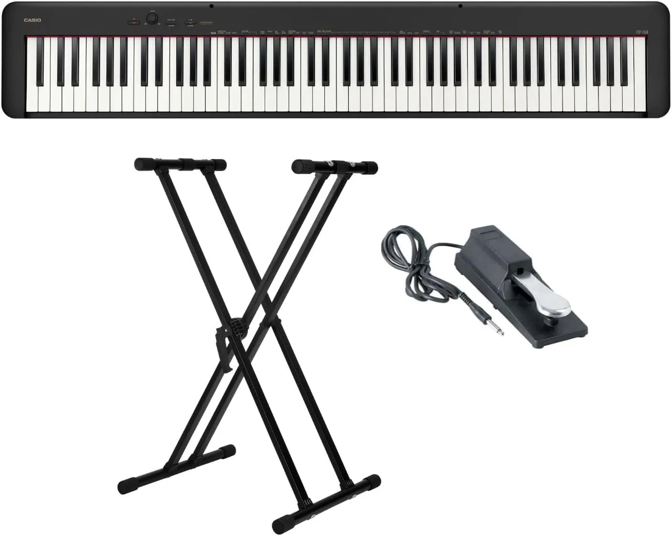Casio CDP-S160 88-Key Digital Piano (Black) Bundle with Adjustable Keyboard Stand and Keyboard Piano Style Sustain Pedal (3 Items)