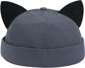 Cat Ear Docker Cap Brimless Hats Beanie for Women Men Skull Cap Worker Sailor Cap Rolled Cuff Retro Docker Hat