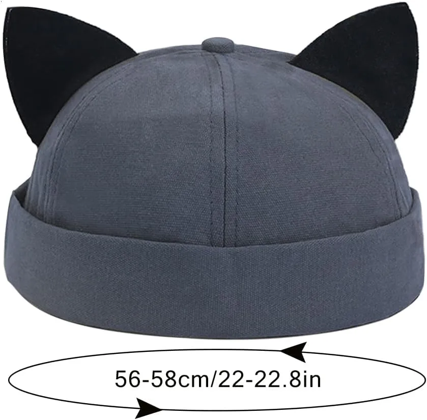 Cat Ear Docker Cap Brimless Hats Beanie for Women Men Skull Cap Worker Sailor Cap Rolled Cuff Retro Docker Hat