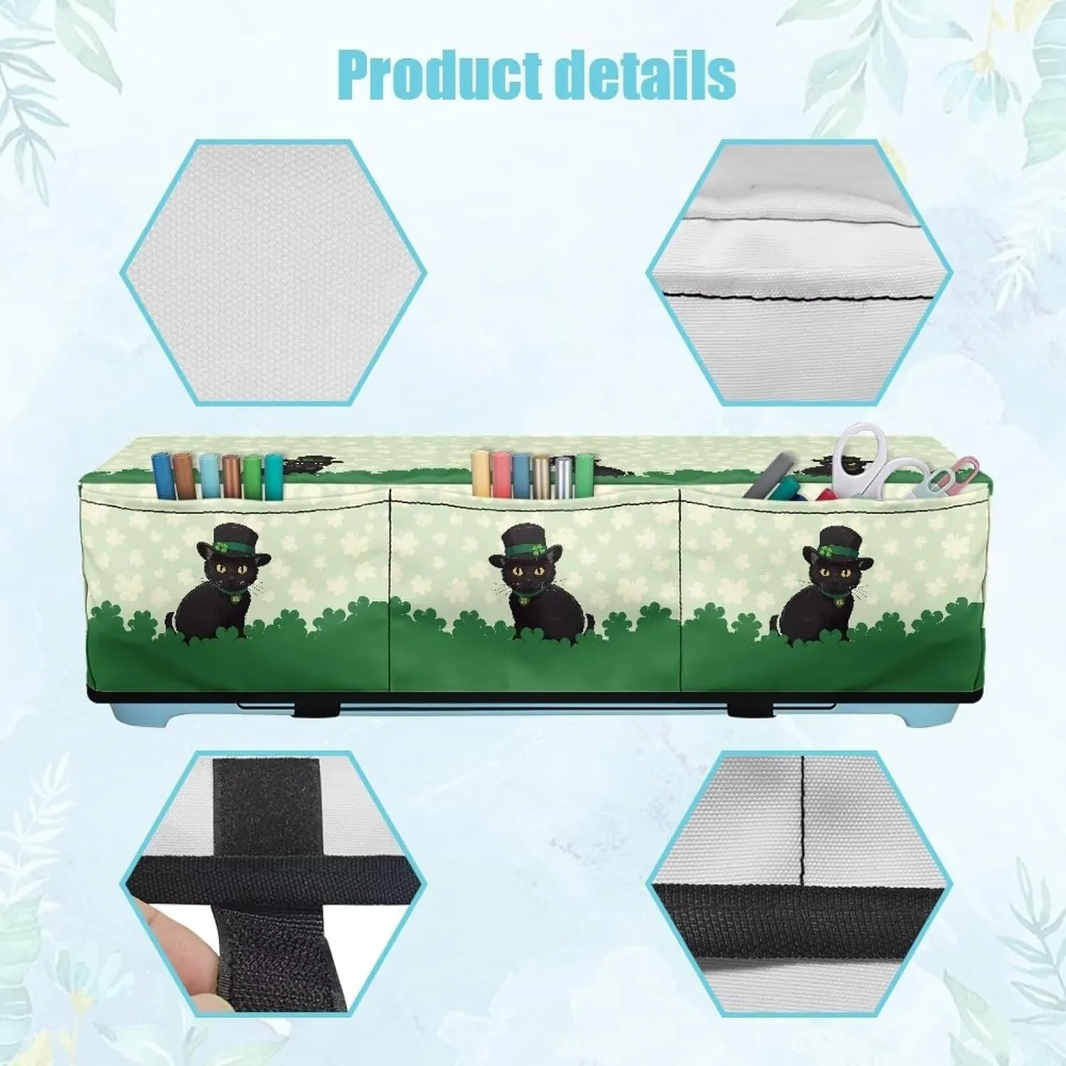 Cat Green Leaf Carrying Case Cover with Pockets Lightweight Waterproof Cutting Machine Accessories Protective Carrying Case Bag St. Patrick's Day Decor