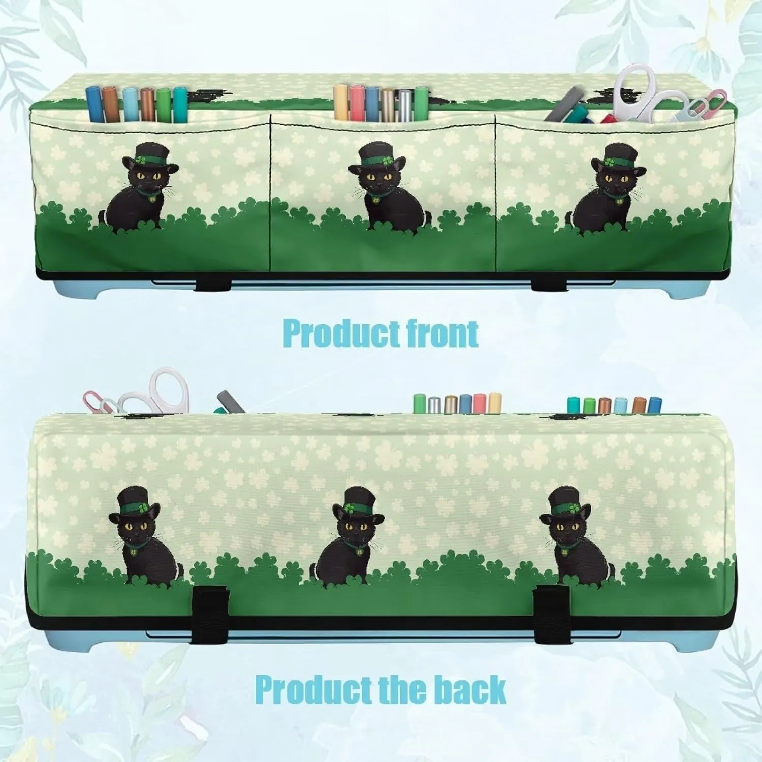 Cat Green Leaf Carrying Case Cover with Pockets Lightweight Waterproof Cutting Machine Accessories Protective Carrying Case Bag St. Patrick's Day Decor