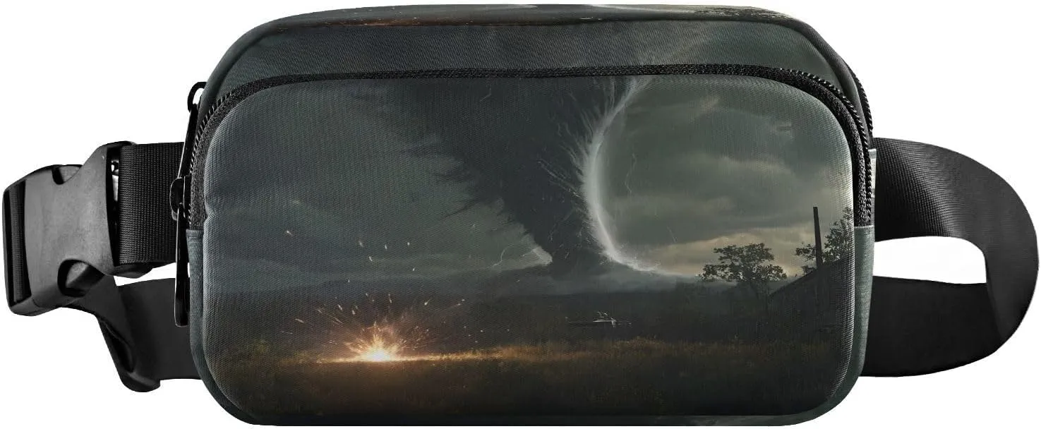 CEBUGI Hiking Mini Waist Packs for Men Women,Black Tornado Fashion Water Resistant Fanny Packs with Adjustable Belt for Workout Traveling Running