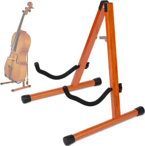 Cello Stand, Mahogany Wood Cello Floor Stand with Bow Holder for Cello Display, A-Frame Cello Stand 4/4 with Padded Foam, Wooden Floor Cello Guitar Stand for Full Size 4/4, 7/8, 3/4, 1/2, 1/4, Guitar