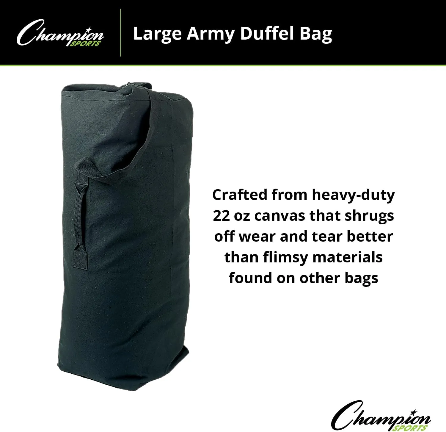 Champion Sports 12 Oz. Sturdy Lightweight Canvas Army Duffel Bag