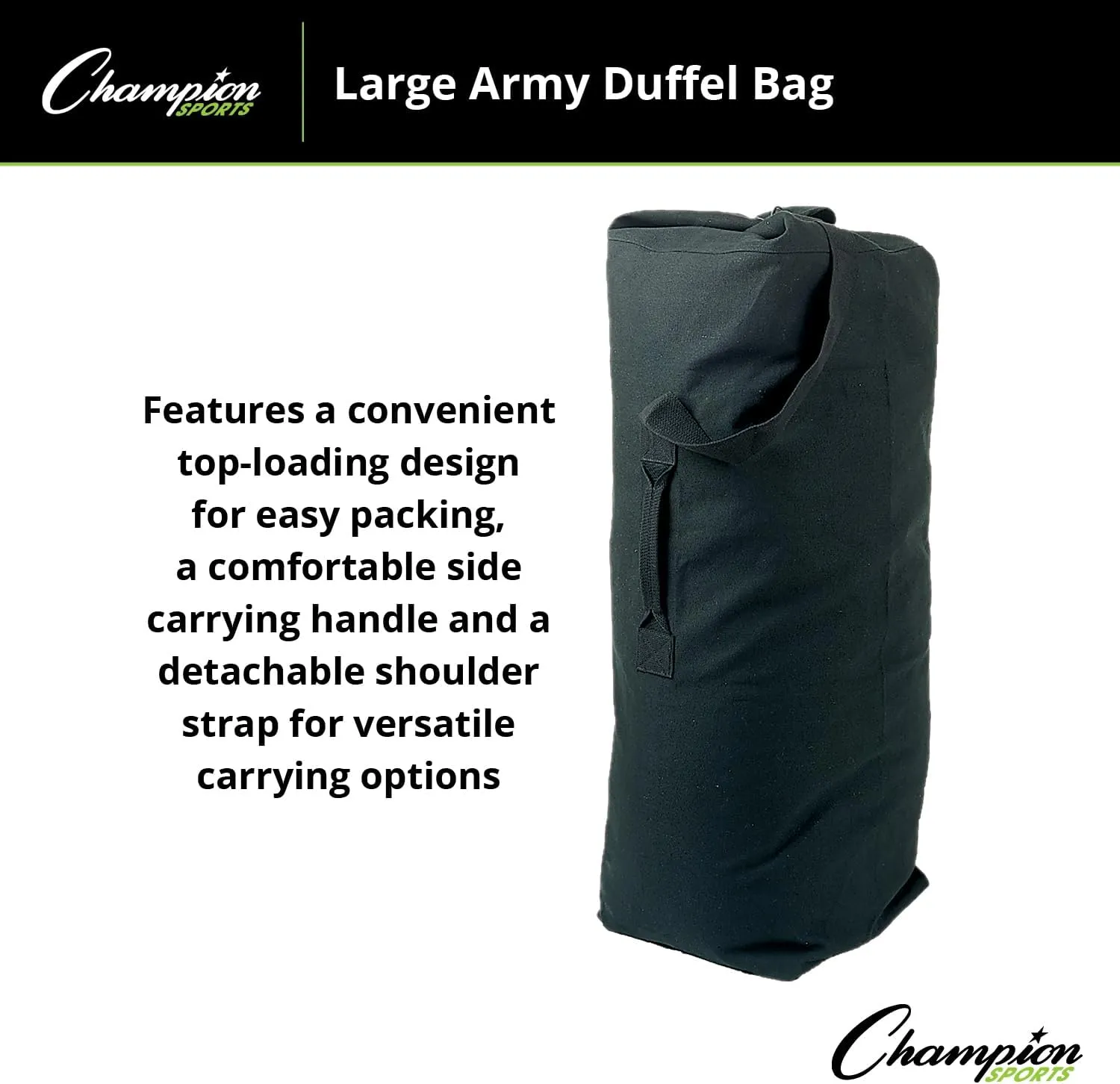 Champion Sports 12 Oz. Sturdy Lightweight Canvas Army Duffel Bag