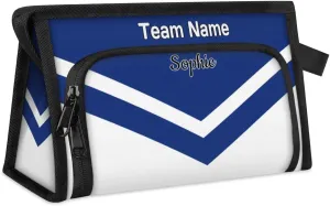 Cheerleader Custom Name Toiletry Bag for Women Cheer Theme Personalized Waterproof Cosmetic Makeup Bags with Handle for Travel, Blue White