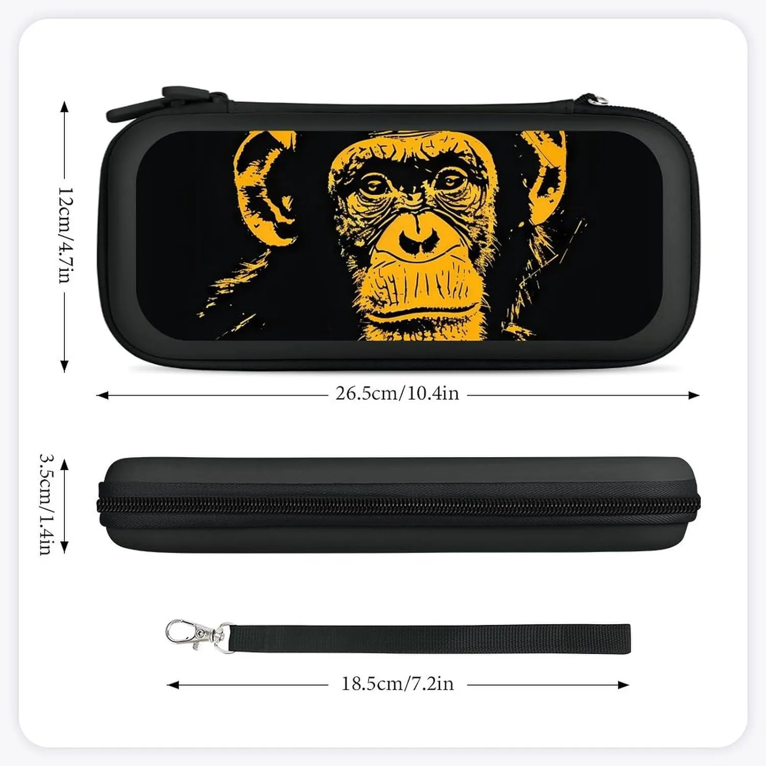 Chimp Monkeys Face Hard Shell Travel Case with Rope 15 Game Card Pockets Compatible with Switch Protective