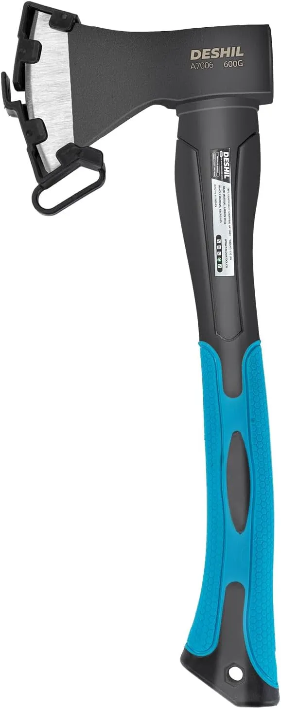 Chopping Axe, 15”Outdoor Hatchet Forged Carbon Steel Heat Treated Hand Maul Tool, Fiberglass Shock Reduction Handle with Anti-Slip Grip, Blue