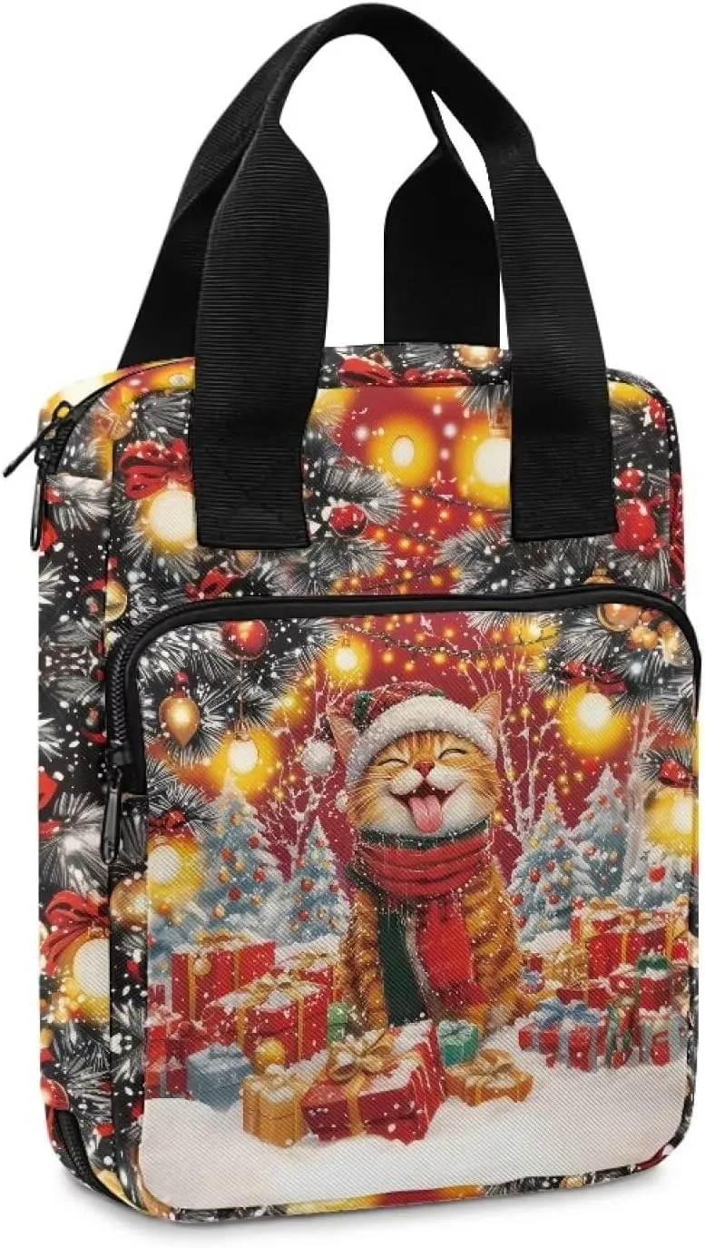 Christmas Cat Bible Covers for Women Bible Case with Zippered Pockets Stylish Bible Holder Case Christmas Decoration Lightweight Church Tote Bible Bag for Worship