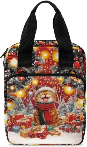 Christmas Cat Bible Covers for Women Bible Case with Zippered Pockets Stylish Bible Holder Case Christmas Decoration Lightweight Church Tote Bible Bag for Worship